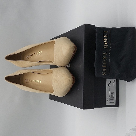 566- Salone Monet Anita Nude Suede Heels Women’s Size 11M NWT w/ Box - Picture 12 of 16